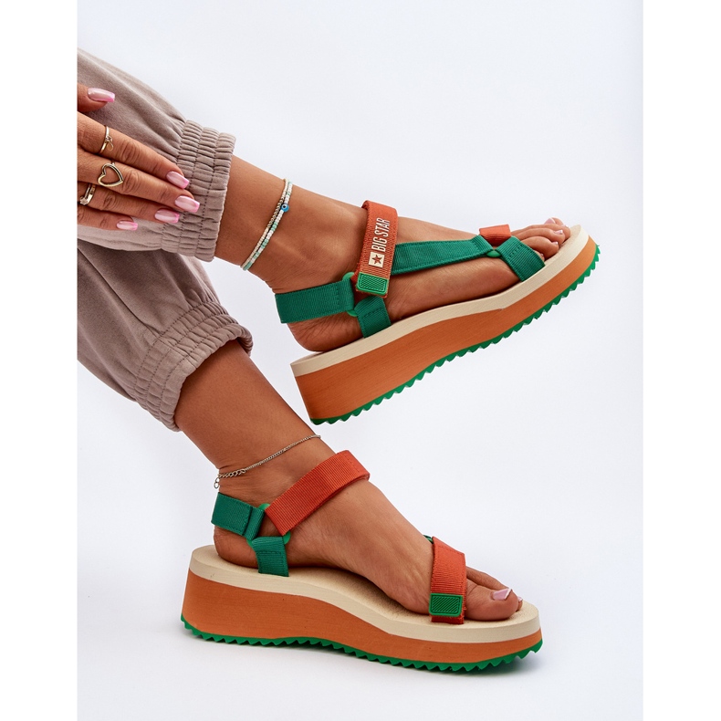Damensandalen mit Plateau und Keilabsatz Big Star NN274A053 Grün-Orange 1