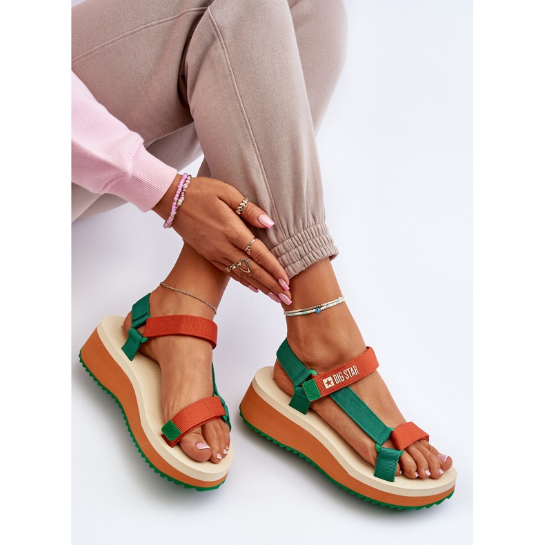 Damensandalen mit Plateau und Keilabsatz Big Star NN274A053 Grün-Orange 2
