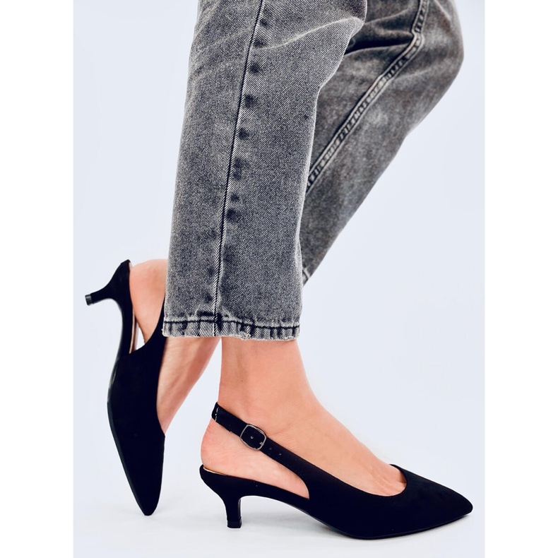 Malloi Schwarze niedrige Absätze mit offenem Absatz 1