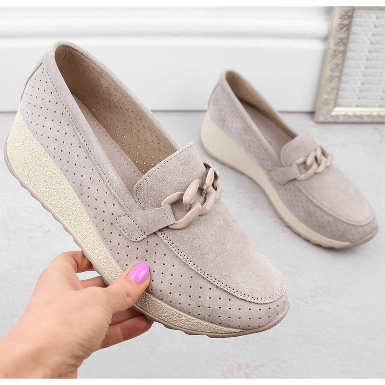 Damen-Keilschuhe aus beigem Leder und Wildleder Filippo DP6212 1