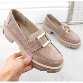 Leder-Wildlederschuhe, beige Damenmokassins Filippo DP6099 1