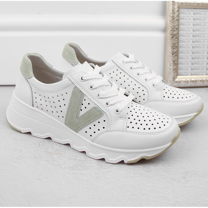 Damen-Sportschuhe aus durchbrochenem Leder, weiß Vinceza 7875 1