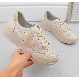 Damen-Sportschuhe aus durchbrochenem Leder, beige Vinceza 7875 1