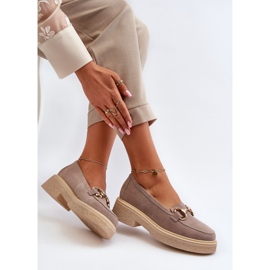 Zazoo 3429 Wildleder-Mokassins für Damen mit Cappuccino-Dekoration beige 1
