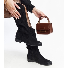 Schwarze durchbrochene Lederstiefel von Vinceza 1