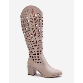 Beige durchbrochene High-Heel-Stiefel Pinkema 1