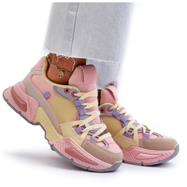 PS1 Damen-Sneaker mit dicker Sohle, rosa und gelbes Peonema 9