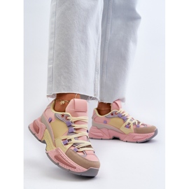 PS1 Damen-Sneaker mit dicker Sohle, rosa und gelbes Peonema 3