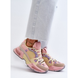 PS1 Damen-Sneaker mit dicker Sohle, rosa und gelbes Peonema 2