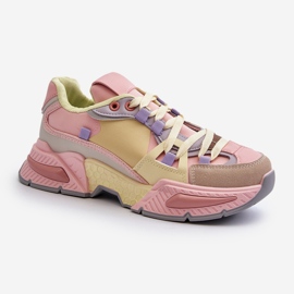 Damen-Sneaker mit dicker Sohle, rosa und gelbes Peonema 1