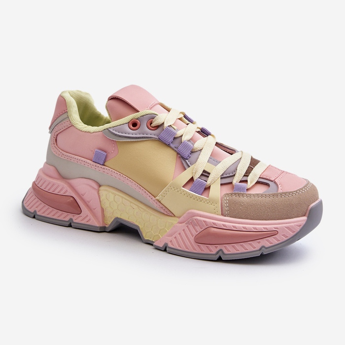 Damen-Sneaker mit dicker Sohle, rosa und gelbes Peonema 1