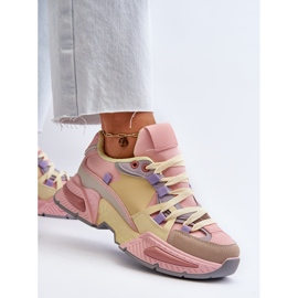 PS1 Damen-Sneaker mit dicker Sohle, rosa und gelbes Peonema 4