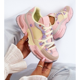 PS1 Damen-Sneaker mit dicker Sohle, rosa und gelbes Peonema 8