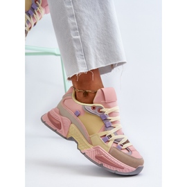 PS1 Damen-Sneaker mit dicker Sohle, rosa und gelbes Peonema 6