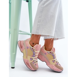 PS1 Damen-Sneaker mit dicker Sohle, rosa und gelbes Peonema 7