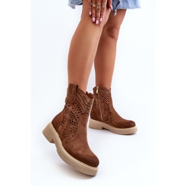 Zazoo 3470 Damenstiefel aus Wildleder mit flachem Absatz, durchbrochenes Braun 2