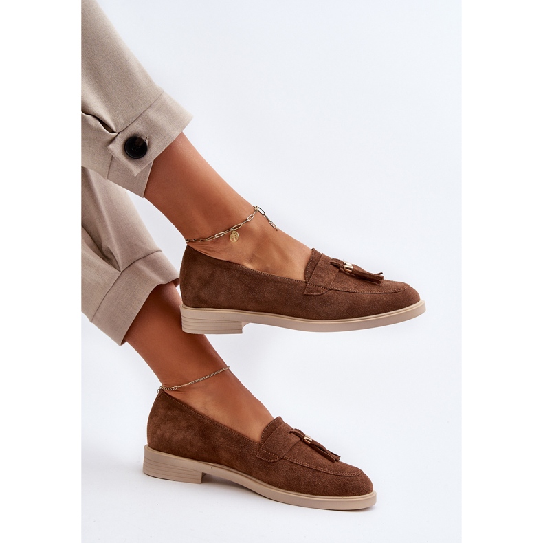 Zazoo 3420 Damen-Loafer aus Wildleder mit flachem Absatz, Braun 1