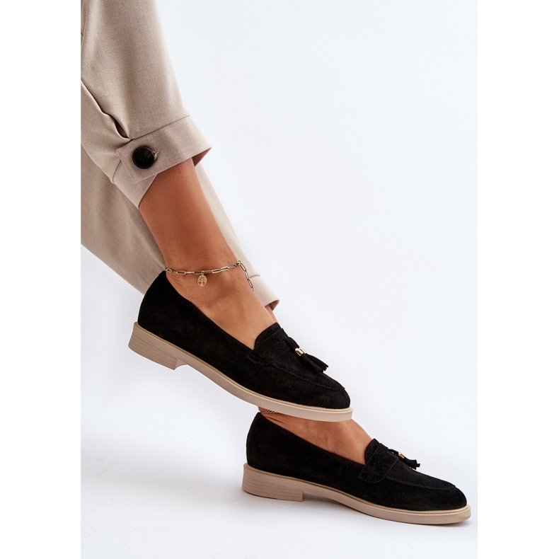 Zazoo 3420 Damen-Loafer aus Wildleder mit flachem Absatz, Schwarz 1