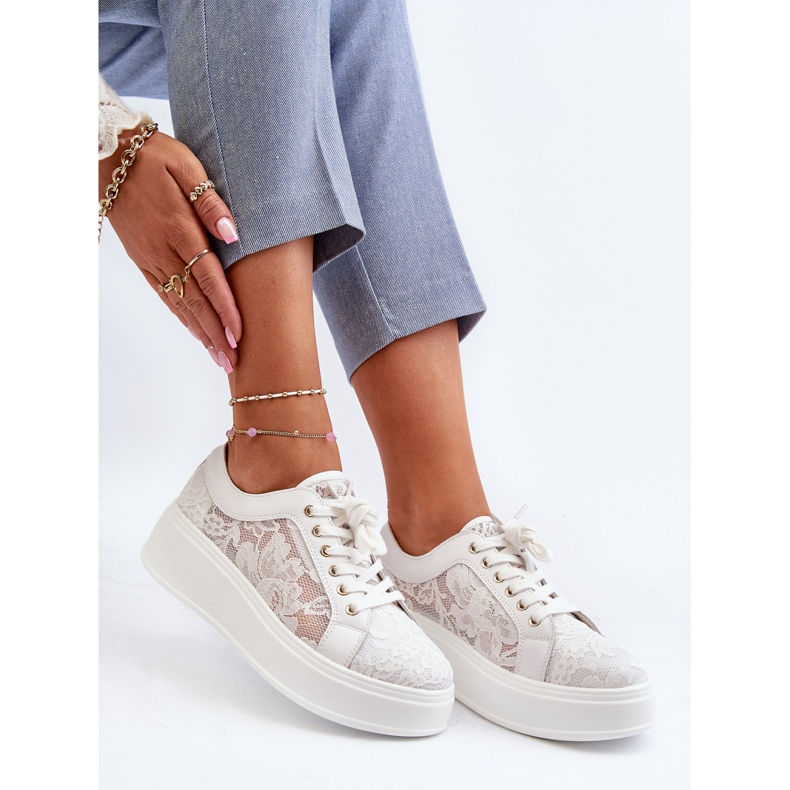 S.Barski Spitzen-Frauen-Spitzen-Sneaker auf der Plattform S. Barski Hy51-059 Weiß 1