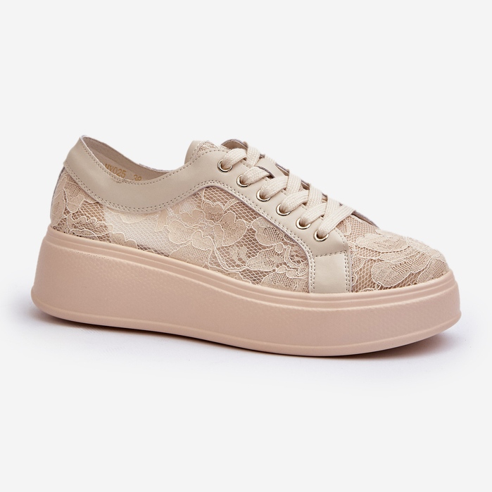 S.Barski Spitzen -Frauen -Spitzen -Sneaker auf der Plattform S. Barski Hy51 Beige 1