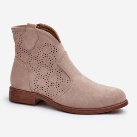 Durchbrochene Damenstiefel mit flachem Absatz, Hellbeige S.Barski HY66-151 1
