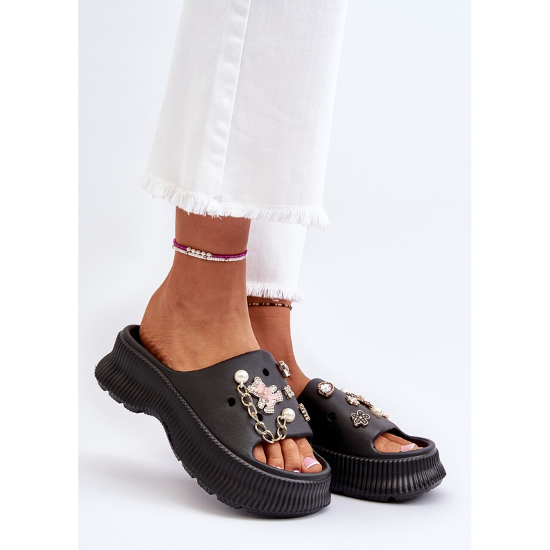 Damen-Flip-Flops aus Schaumstoff mit Verzierungen in Schwarz Afariana 2