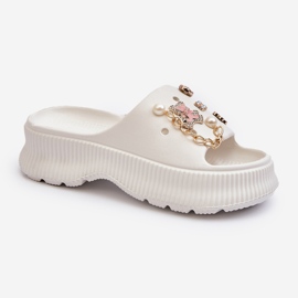 Damen-Flip-Flops aus Schaumstoff mit Verzierungen, Weiß Afariana 1