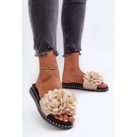 Damen-Flip-Flops mit Blumendekor, Beige Cellanen 3