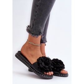 Damen-Flip-Flops mit Blumen-Dekor aus schwarzem Cellanen 2