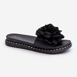 Damen-Flip-Flops mit Blumen-Dekor aus schwarzem Cellanen 1