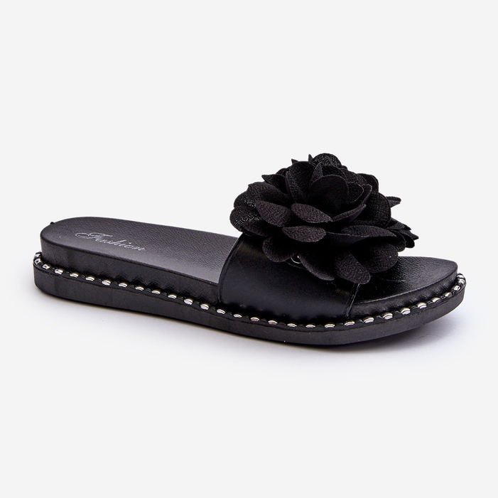 Damen-Flip-Flops mit Blumen-Dekor aus schwarzem Cellanen 1