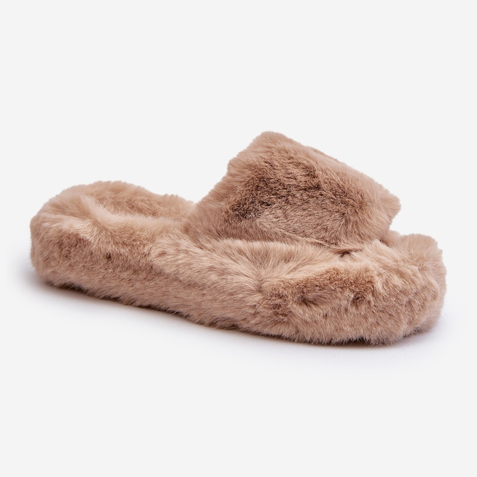 Beige Pelzhausschuhe für Damen Stepia 1