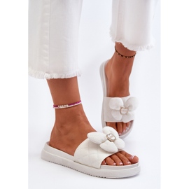 Weiße Cedrella-Damen-Flip-Flops mit Verzierung auf niedrigem Plateau 4