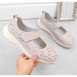 Durchbrochene Damenschuhe aus Leder mit Klettverschluss, beige Filippo DP6073 1