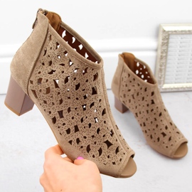 Durchbrochene Damenstiefel aus Wildleder mit offener Spitze, hellbraun, Jezzi RMR1954-16 1