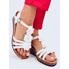 Fisken Keilsandaletten mit weißen Blumen 2