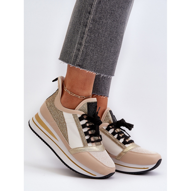 Keil- und Plateau-Sneaker für Damen mit Glitzer, Gold Rafani golden 2