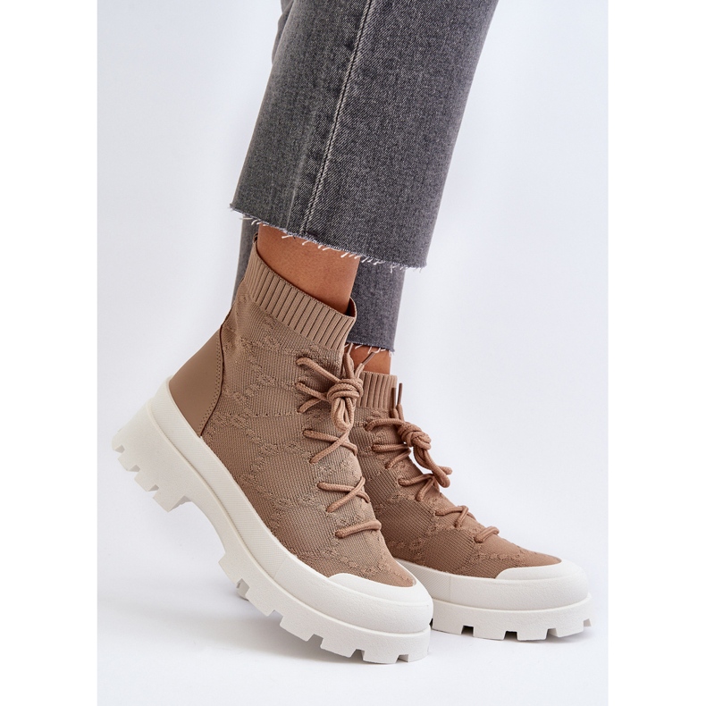 Damen-Sock-Slip-On-Stiefel Braun Solime 2