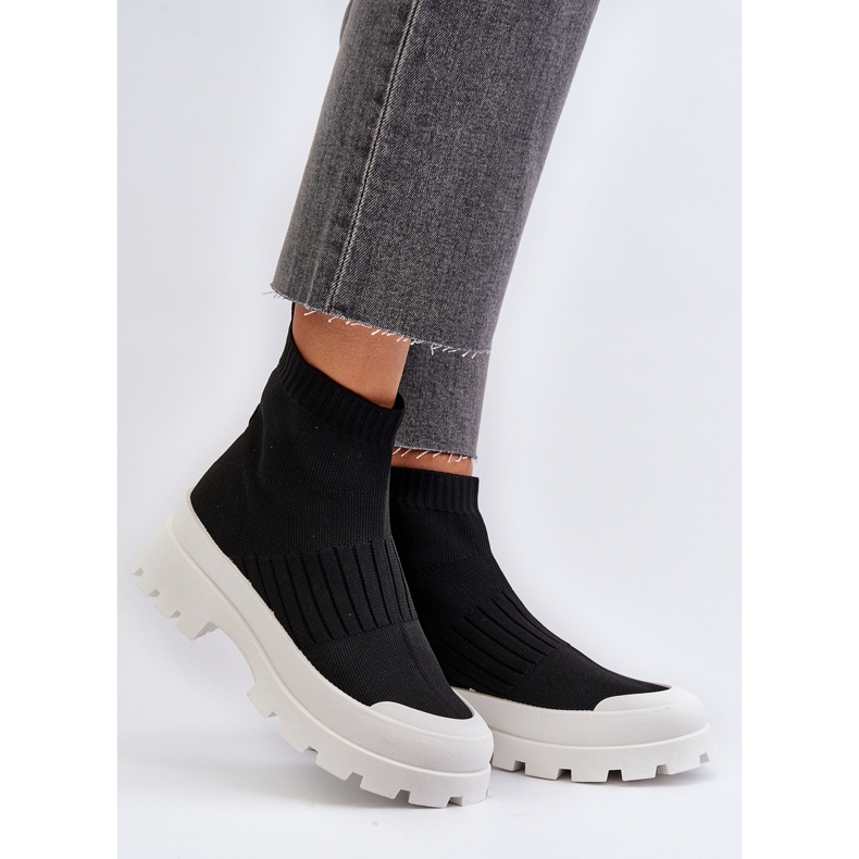 Damen-Stiefeletten mit Sockenobermaterial zum Hineinschlüpfen in Schwarz von Fiename 2