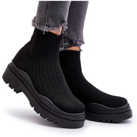 Schwarze Elipara Slip-On-Sockenstiefel für Damen mit massiver Sohle 8
