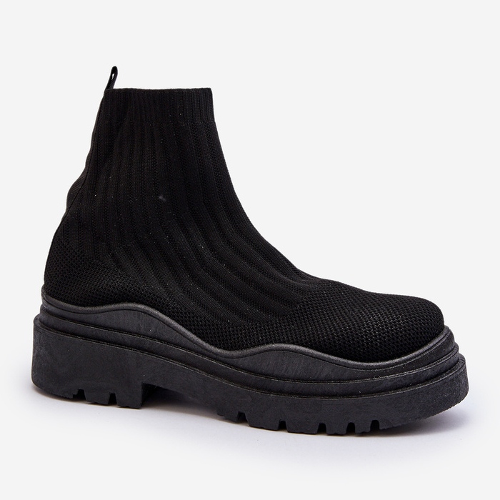 Schwarze Elipara Slip-On-Sockenstiefel für Damen mit massiver Sohle 1