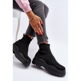 Schwarze Elipara Slip-On-Sockenstiefel für Damen mit massiver Sohle 7