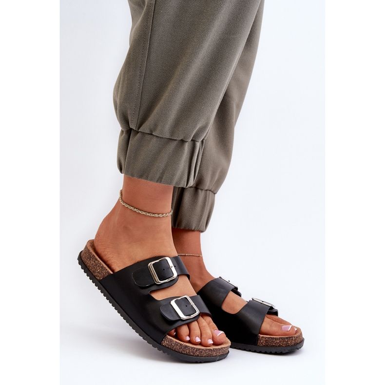 Damen-Flip-Flops mit Schnallen Schwarz Oliena 2