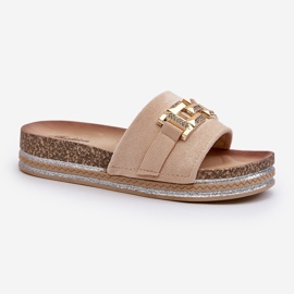 Damen-Plateau-Flip-Flops mit Verzierung, Beige Vapereta 2