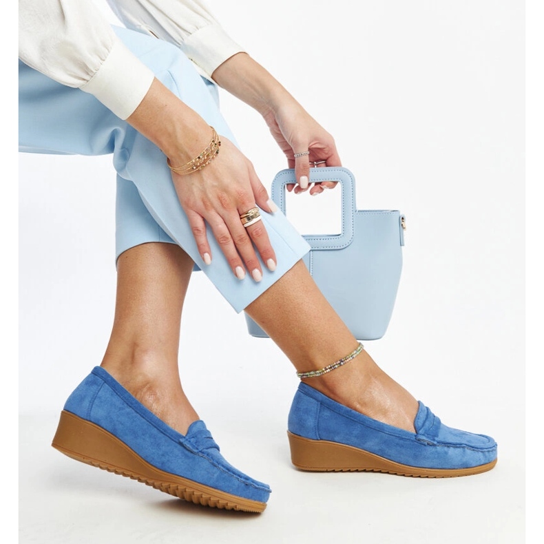Sakena-Loafer aus blauem Wildleder mit Keilabsatz 1