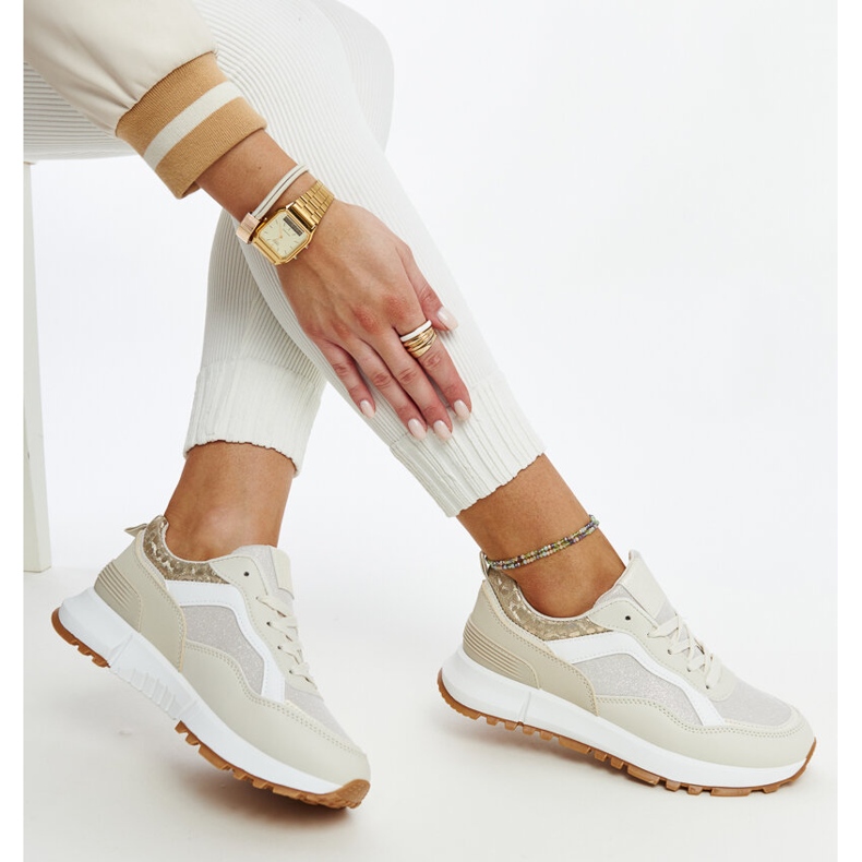 Beige Plateau-Sneaker mit Evelia-Glitzer 1
