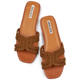 Braune Damen-Flip-Flops aus Spitze mit flacher Sohle 1