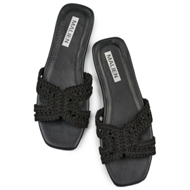 Schwarze Damen-Flip-Flops aus Spitze mit flacher Sohle 1