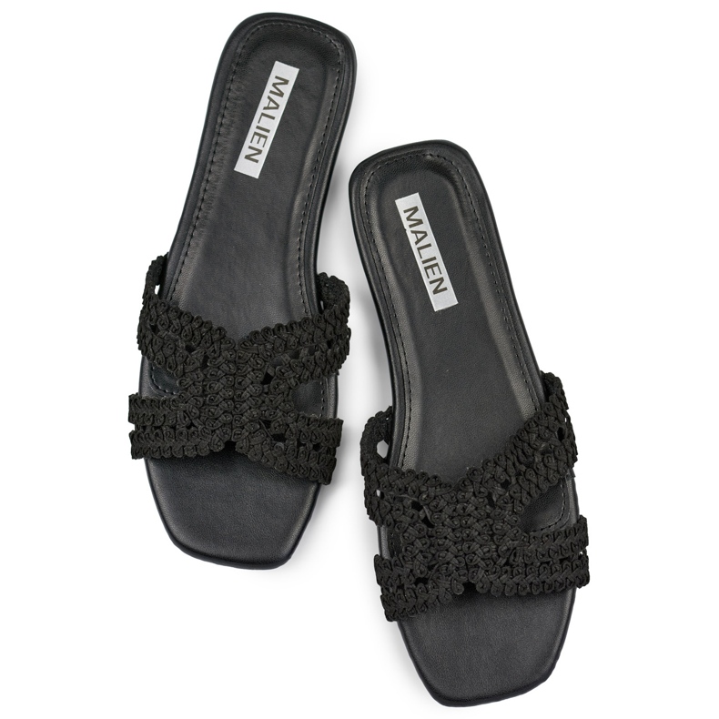 Schwarze Damen-Flip-Flops aus Spitze mit flacher Sohle 1