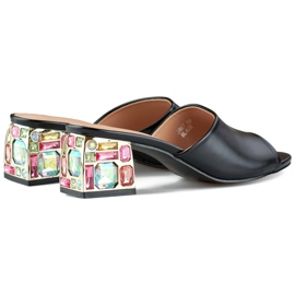 Schwarze Damen-Flip-Flops mit niedrigem Absatz und Kristallen 1